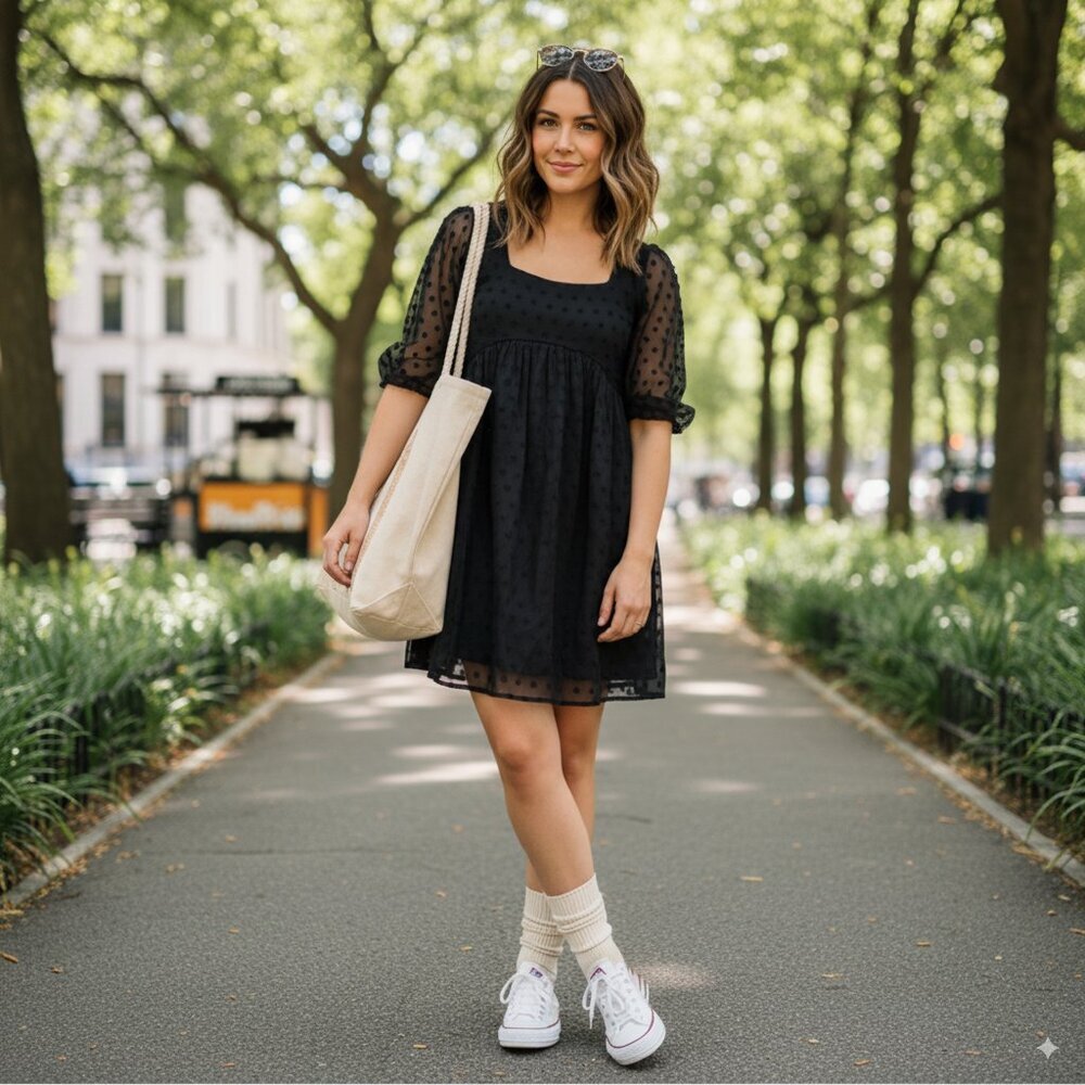 En Saison NWT Desiree Organza Mini Dress in Black Size Small